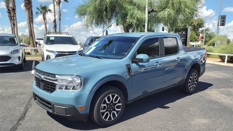 Close-up of a Ford Maverick – A compact, fuel-efficient pickup truck offering impressive performance and savings on fuel costs.