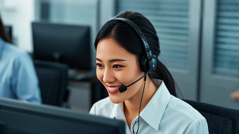Customer service representative providing after-sales support over the phone.