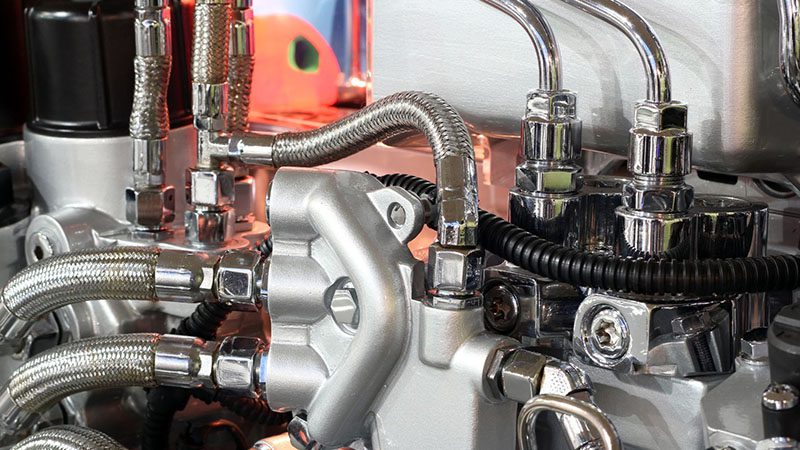 Close-up detail of a heavy-duty truck engine