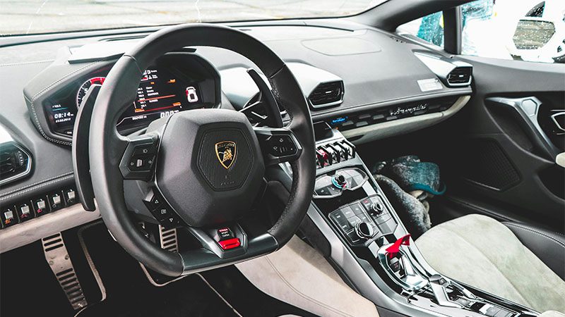 High-tech interior of a luxurious Lamborghini sports cars