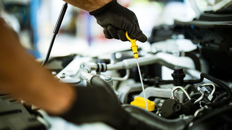 Close-up view of an oil change.