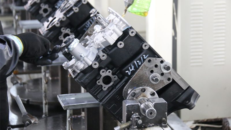 Engine production line at Nanjing Woda Auto Technology Co., Ltd's factory assembling auto engines