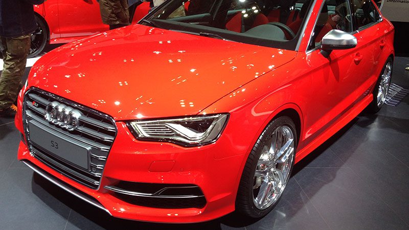 Front view of a red Audi S3.