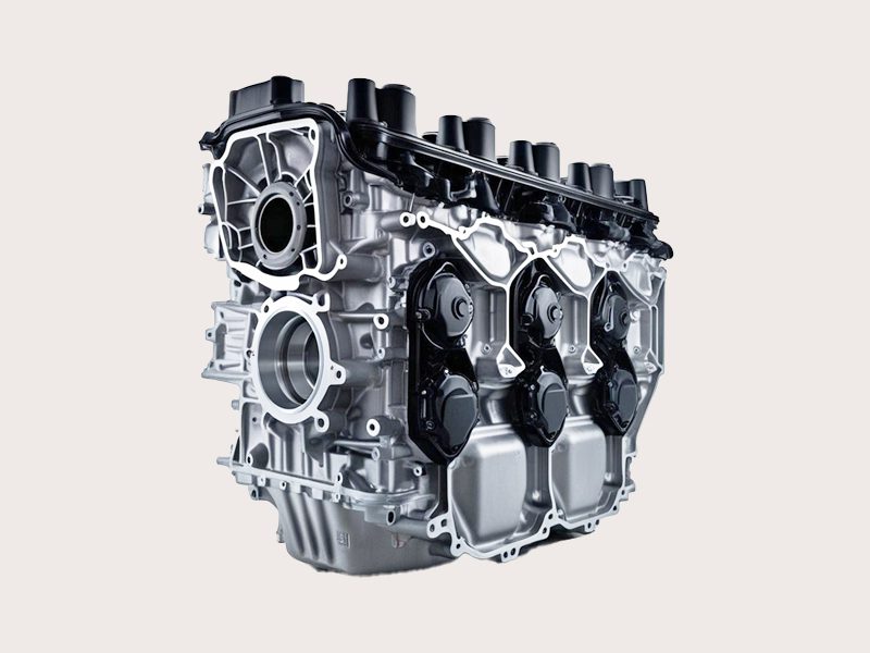Close-up of the engine block