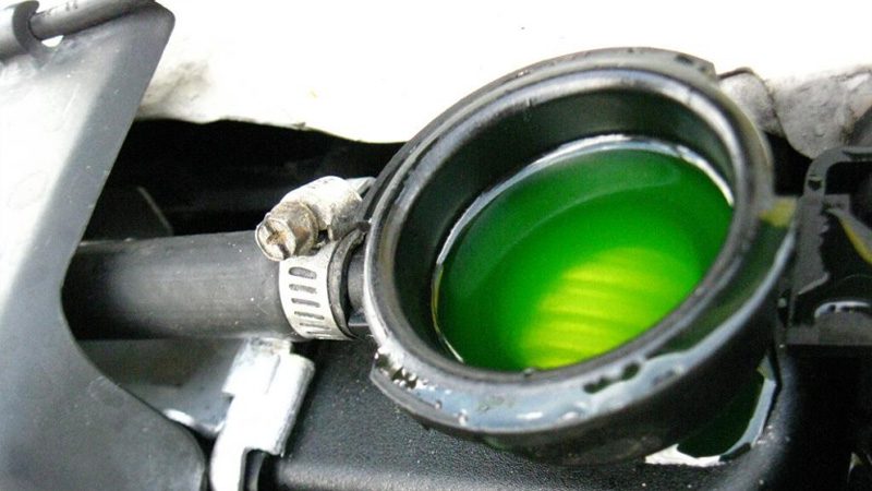 Coolant in the radiator.