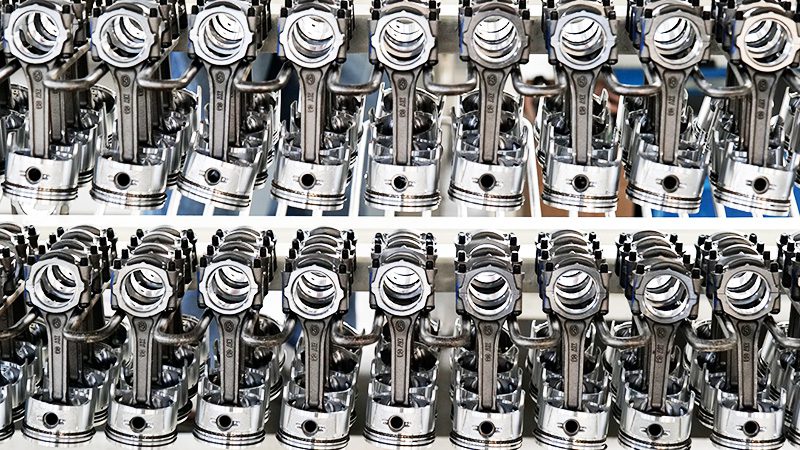 High-quality engine parts on display at Nanjing Woda Auto Technology Co., Ltd. factory.