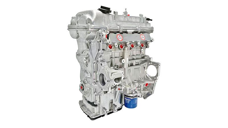 Close-up view of the G4FJ 1.6T turbocharged engine, highlighting key components and layout.