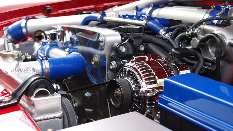 Close-up of an engine, highlighting mechanical components and build quality.