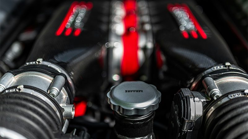 Ferrari engine cylinder head from close up