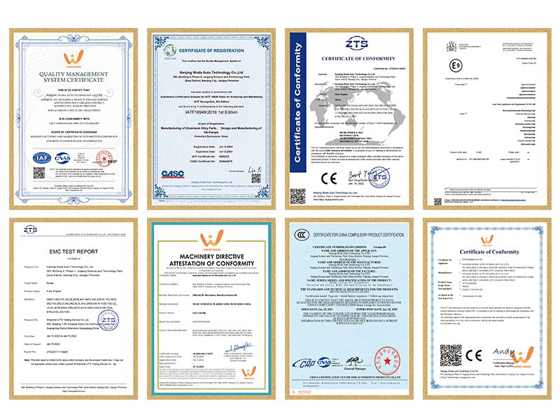 Nanjing Woda Auto Technology Co., Ltd. qualification certificates, including ISO 9001 certification.