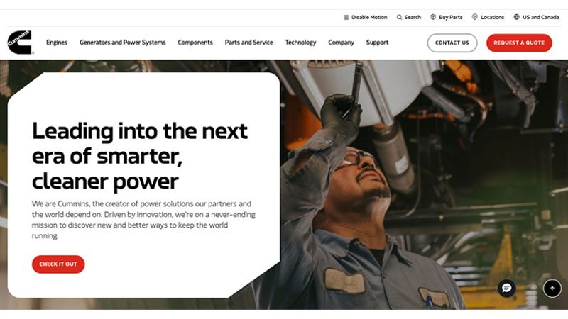 Screenshot of Cummins official website