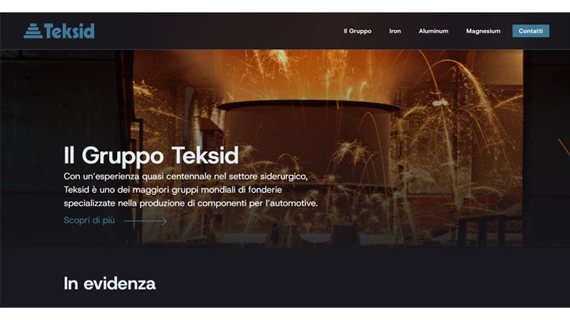 Screenshot of Teksid’s official site featuring cast iron engine block and crankshaft production