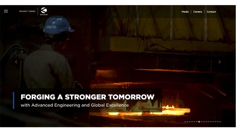 Bharat Forge website screenshot showcasing industrial and automotive forging solutions