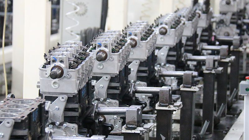 Auto engine assembly line at Nanjing Woda Auto Technology factory.