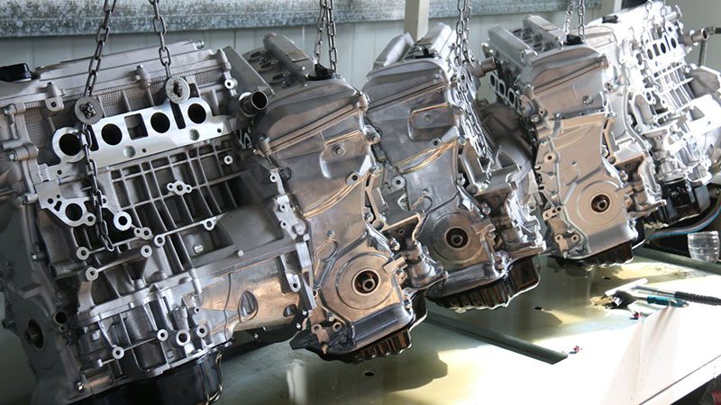 Brand-new auto engines assembled on the production line at Nanjing Woda Auto Technology Co., Ltd.’s factory.