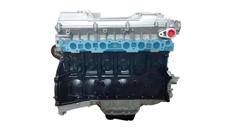 Back view of a bare Toyota 2JZ engine.