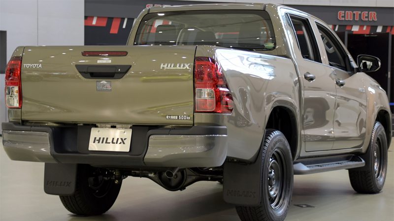 Rear close-up of a Toyota Hilux, showing tailgate and taillight design