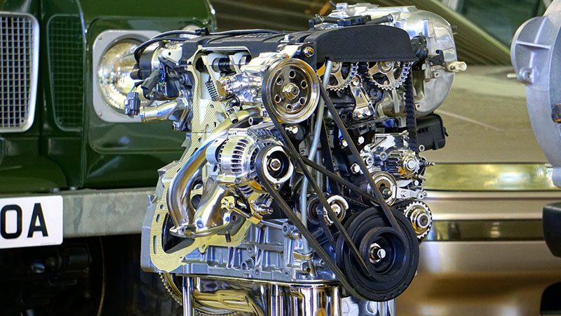 Close-up of an advanced engine featuring Variable Valve Timing (VVT) technology for improved efficiency and performance.