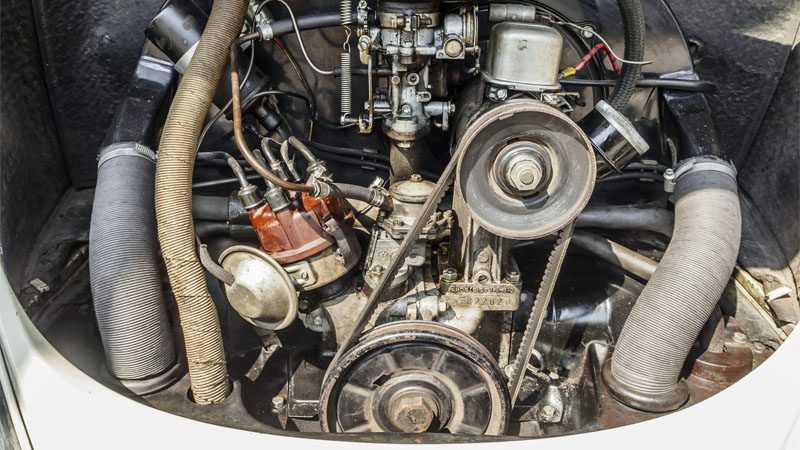 Close-up of a faulty engine, potentially caused by the P0300 code (random misfire).