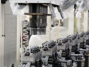 Auto engine production line at Nanjing Woda Auto Technology Co., Ltd., showcasing a variety of high-quality engines in the manufacturing process.