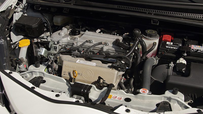 Close-up of a Toyota 2ZR-FE supercharged engine.