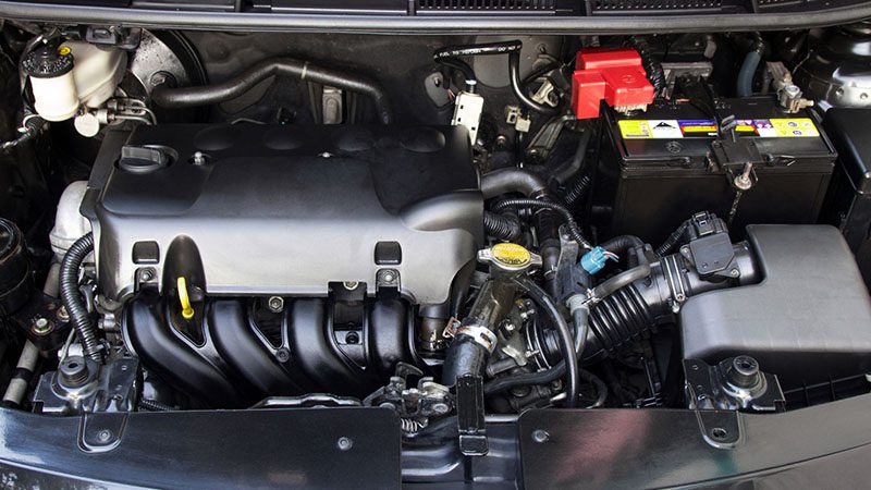 Close-up of a car engine.