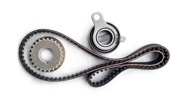 Engine timing belt showing teeth and tension structure.