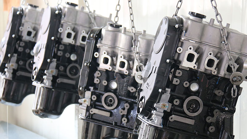 Auto engines assembled and ready for testing at Nanjing Woda Auto’s factory.