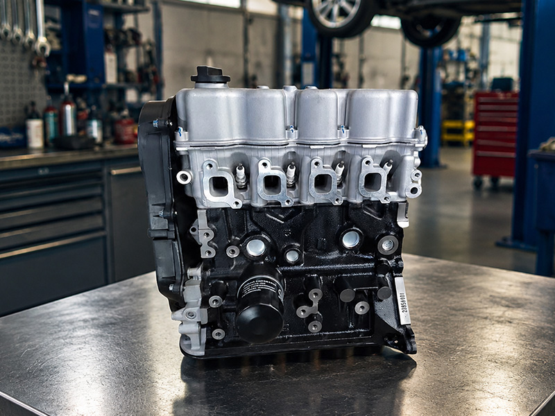 B12S1 engine assembly for Chevrolet Aveo and Daewoo Kalos on a workshop table.