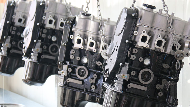 Auto engines assembled and ready for testing at Woda Auto factory.