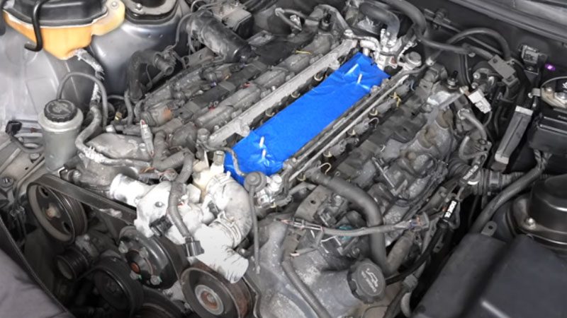 Close-up of a V12 engine.