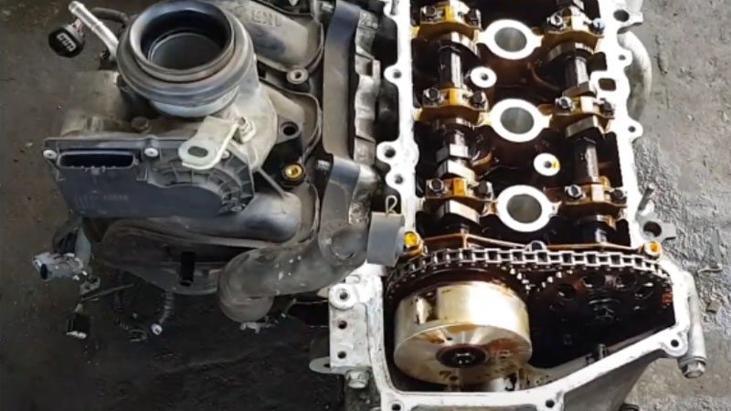 Close-up view of a three-cylinder engine showing its compact design and components.