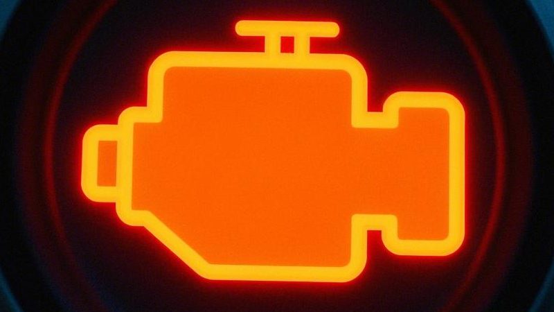 Luz de verificação do motor (CEL) piscando no painel do carro, indicando um possível problema no motor.