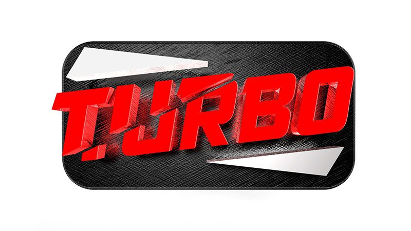 3D Turbo sign on a white background.