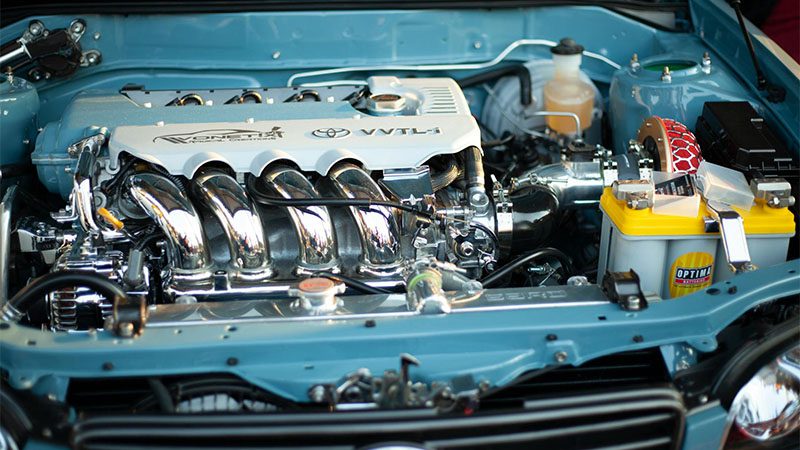 Toyota engine, showcasing automotive engineering.