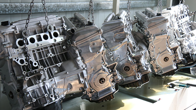 Auto engines assembled at Woda Auto factory production line.