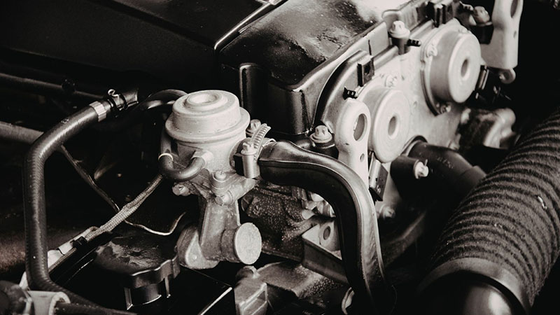 Detailed close-up view of internal car engine components.