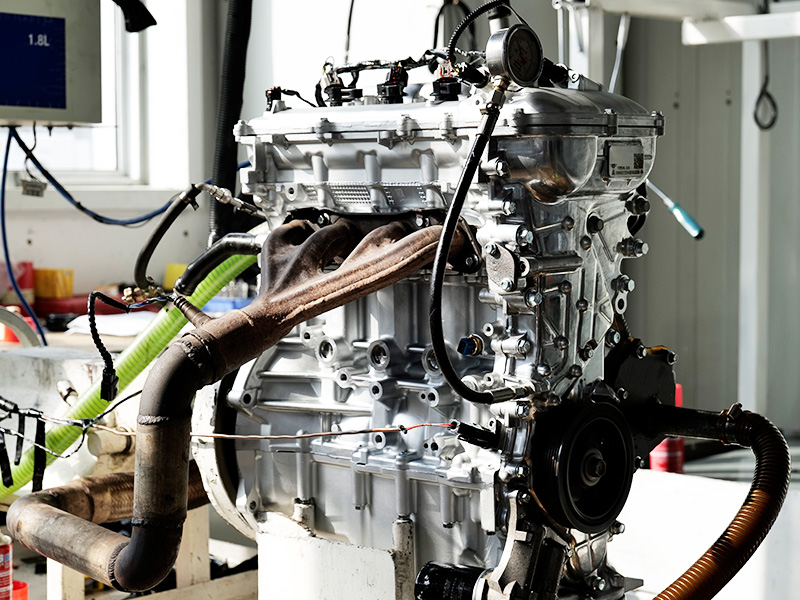 New assembled engine running on a hot test during production testing.