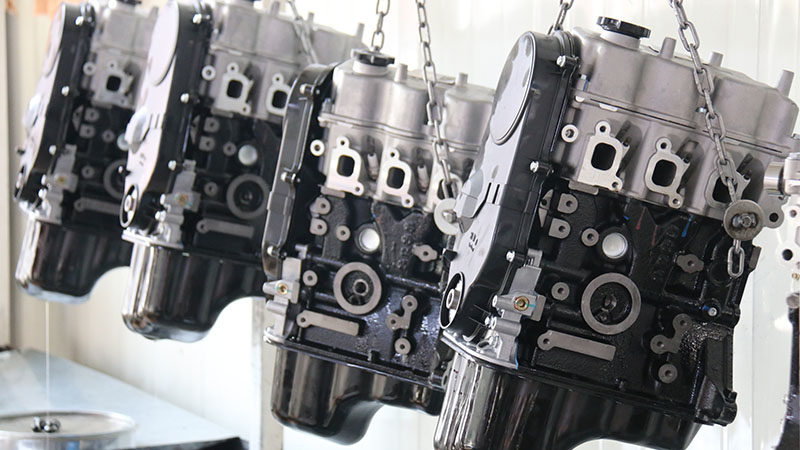 Auto engine assembly line at Woda Auto factory for engine production.