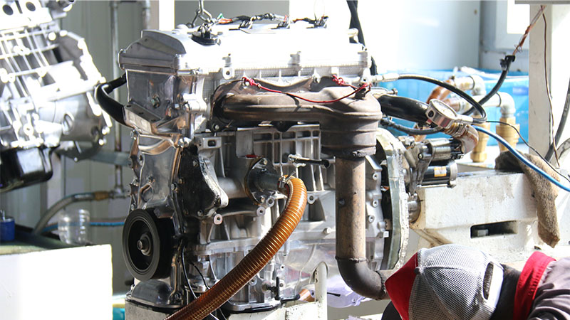 Engine undergoing hot run test before shipment at engine supplier factory.