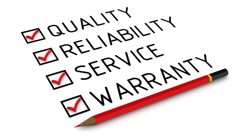 Checklist highlighting quality, reliability, service, and warranty for evaluating engine suppliers.