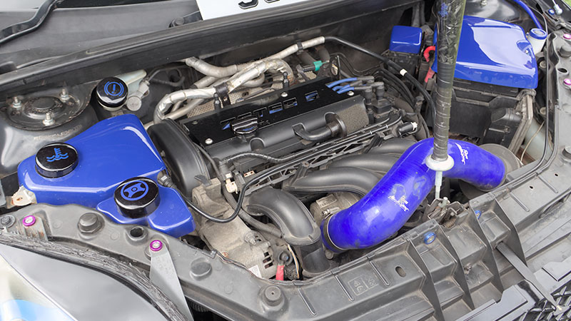 Ford Fiesta ST engine compartment showing 1.6 EcoBoost performance engine.