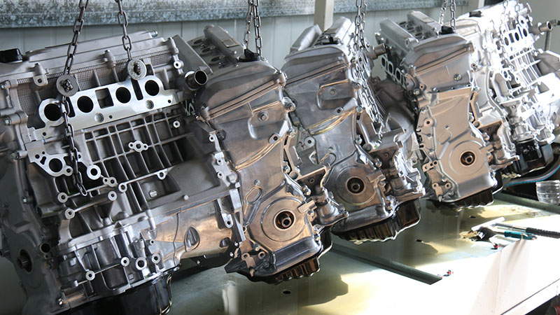 New assembled engines ready for testing on Woda Auto’s factory production line.