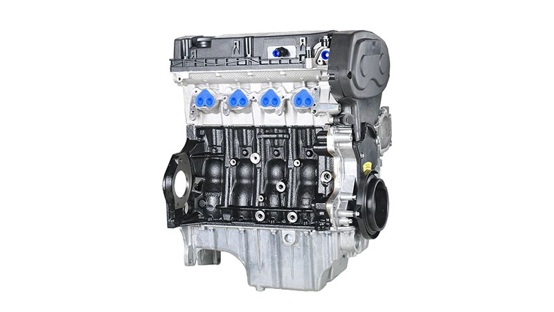 Front view of a F18D4 long block engine.