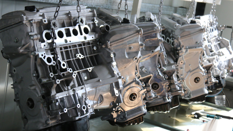 Auto engines assembled on the production line at Nanjing Woda Auto Technology Co., Ltd.'s factory.
