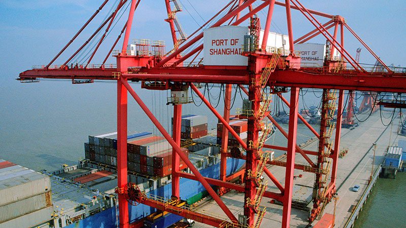 Shipping port in China, showcasing international trade and logistics operations for automotive parts and global shipping.