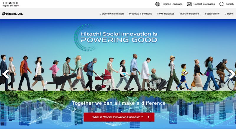 Screenshot of Hitachi's official website