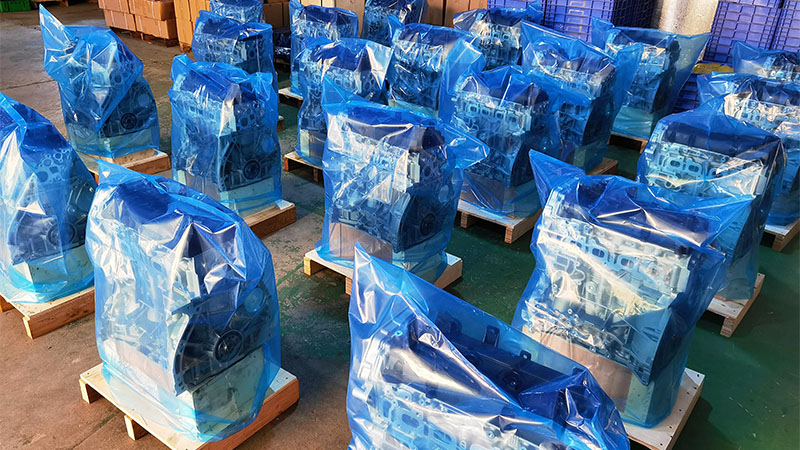 New automotive engines lined up and ready for shipping from factory.