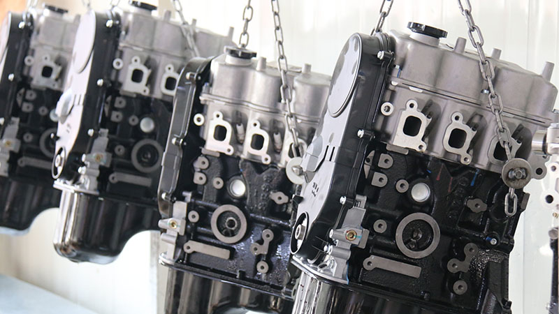 New assembled automotive engines prepared for international export and shipment.