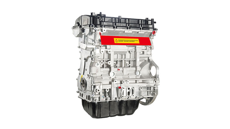 Close-up view of a Hyundai G4KE 2.4L Theta II MPI long block engine.